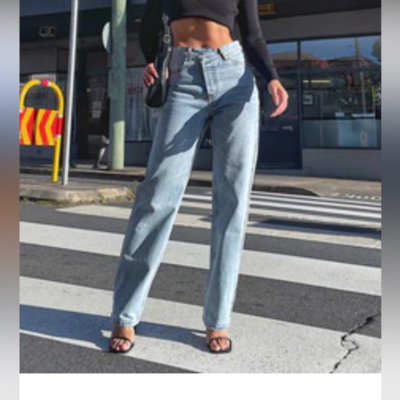 Princess Polly Denim - Princess Polly Holly High Rise Asymmetrical Straight Leg Jeans